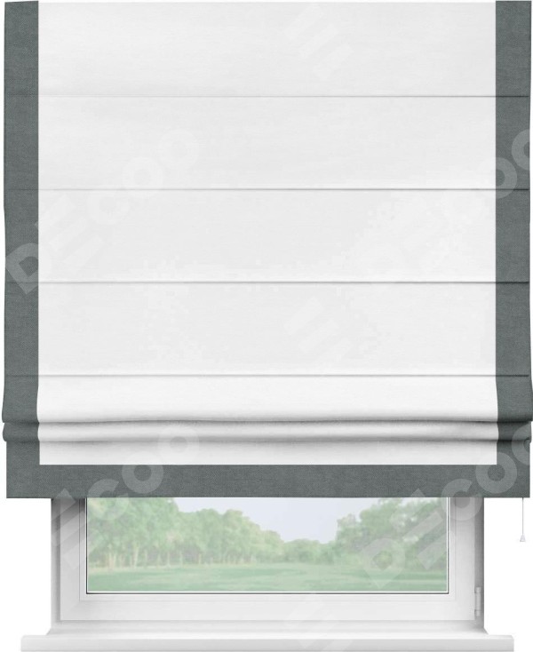 Римская штора «Кортин» с кантом Виктория, для проема, ткань вельвет дымчато-белый