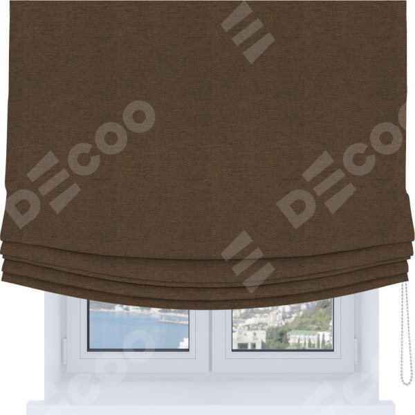 Римская штора Soft с мягкими складками, ткань лён димаут тёмно-коричневый