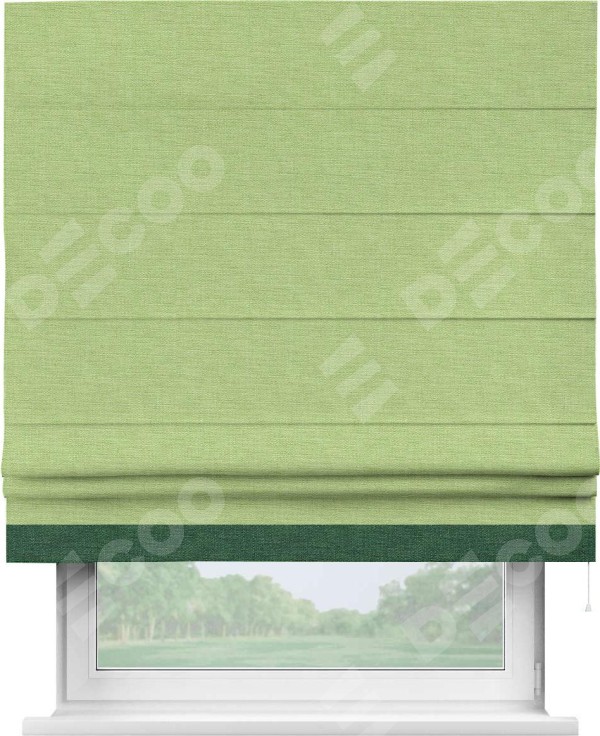 Римская штора «Кортин» с кантом Джестер, для проема, ткань лён зеленый