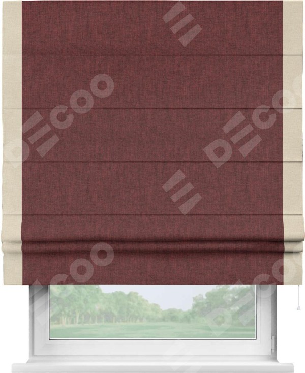 Римская штора «Кортин» с кантом Стрим Дуо, для проема, ткань лён кашемир бордовый