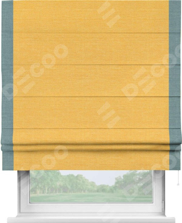 Римская штора «Кортин» с кантом Стрим Дуо, для проема, ткань лён желтый
