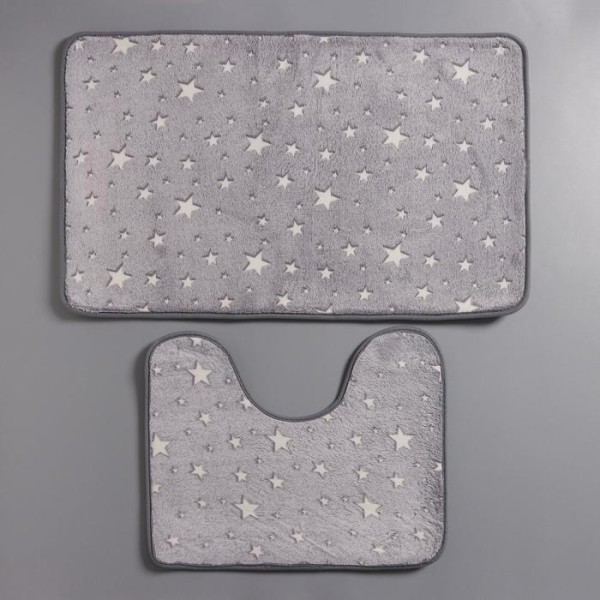Набор ковриков для ванной и туалета Доляна «Светящиеся звезды», 2 шт: 50×80, 50×40 см, цвет серый