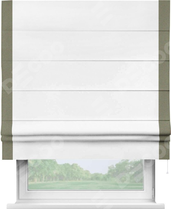 Римская штора «Кортин» с кантом Стрим Дуо, для проема, ткань однотонная белоснежная
