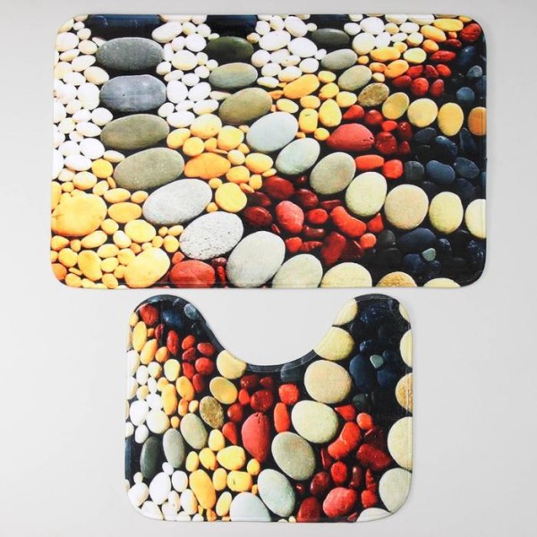 Набор ковриков для ванны и туалета Доляна «Галька цветная», 2 шт: 50×80, 50×40 см