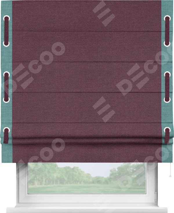Римская штора «Кортин» с кантом Стрим Дуо (люверсы с пояском), для проема, ткань лён фиолетовый