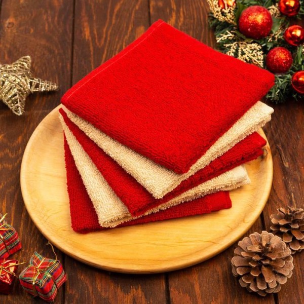 Новогодние полотенца (подарочный набор 5 шт.) Этель Happy holidays 30х30 см, 100% хл, 340гр/м2