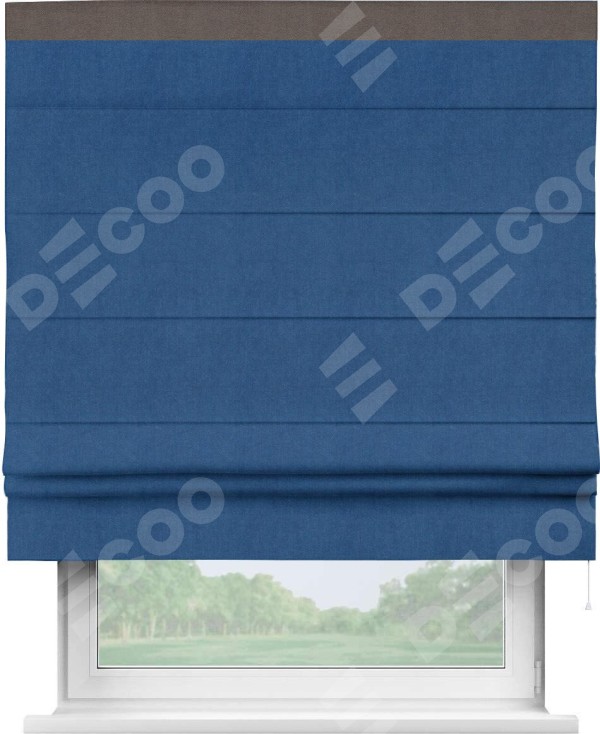 Римская штора «Кортин» с кантом Кинг, для проема, ткань вельвет синий