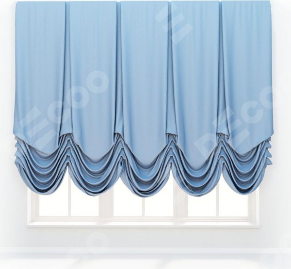 Австрийская штора «Кортин», ткань вельвет голубой
