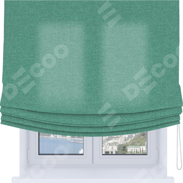 Римская штора «Кортин», лён светло-бирюзовый, Soft с мягкими складками