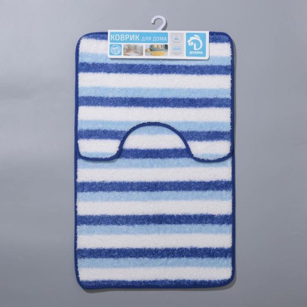 Набор ковриков для ванны и туалета Доляна «Полосатик», 2 шт: 50×80, 40×50 см, цвет сине-белый