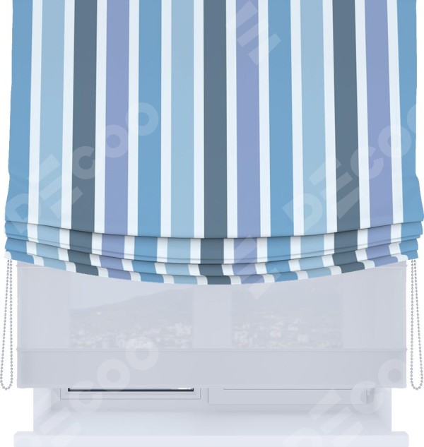 Римская штора «Кортин», день-ночь с мягкими складками, «Сине-голубые вертикальные полоски»