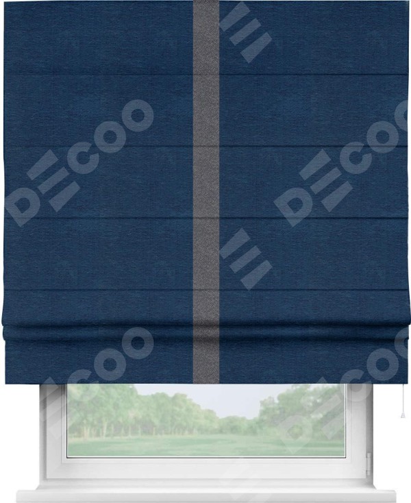 Римская штора «Кортин» с кантом Хайвэй, для проема, ткань софт однотонный синий