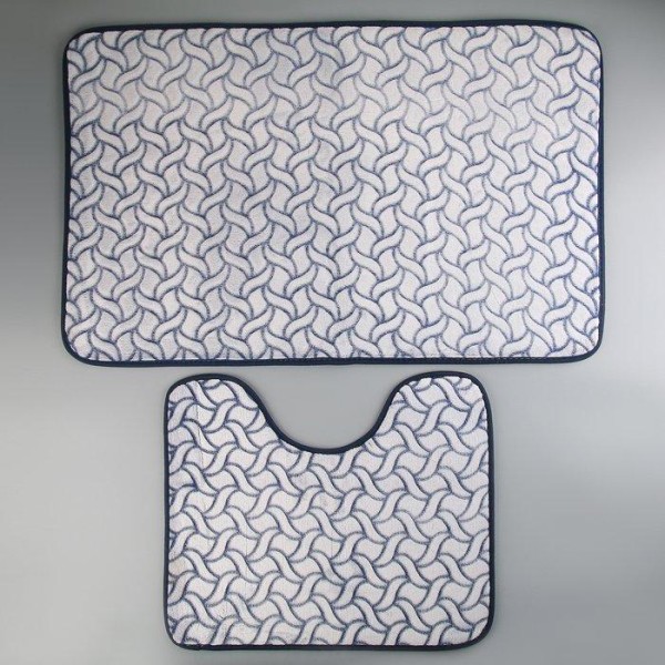 Набор ковриков для ванны и туалета Доляна «Винель», 2 шт: 40×50, 50×80 см, цвет синий