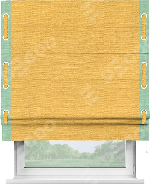 Римская штора «Кортин» с кантом Стрим Дуо (люверсы с пояском), для проема, ткань лён желтый