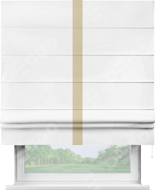 Римская штора «Кортин» с кантом Хайвэй, для проема, ткань однотонная белоснежная