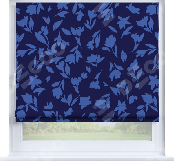 Римская штора «Кортин» на створку «Синие цветы»