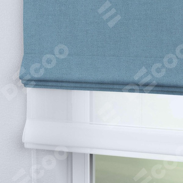 Римская штора «Кортин» день-ночь, ткань лён блэкаут, голубой