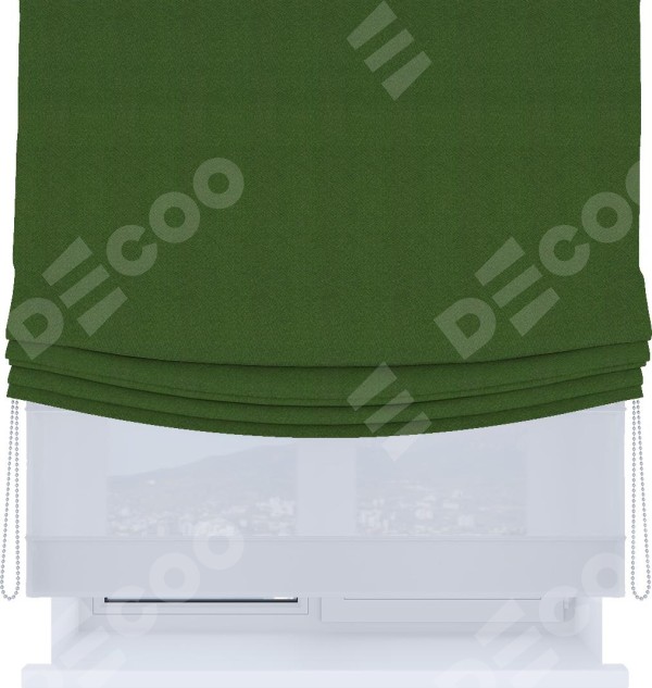 Римская штора «Кортин», день-ночь с мягкими складками, блэкаут однотонный зелёный перламутр