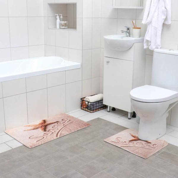 Набор ковриков для ванны и туалета Доляна «На пляже», 2 шт: 40×45, 45×75 см