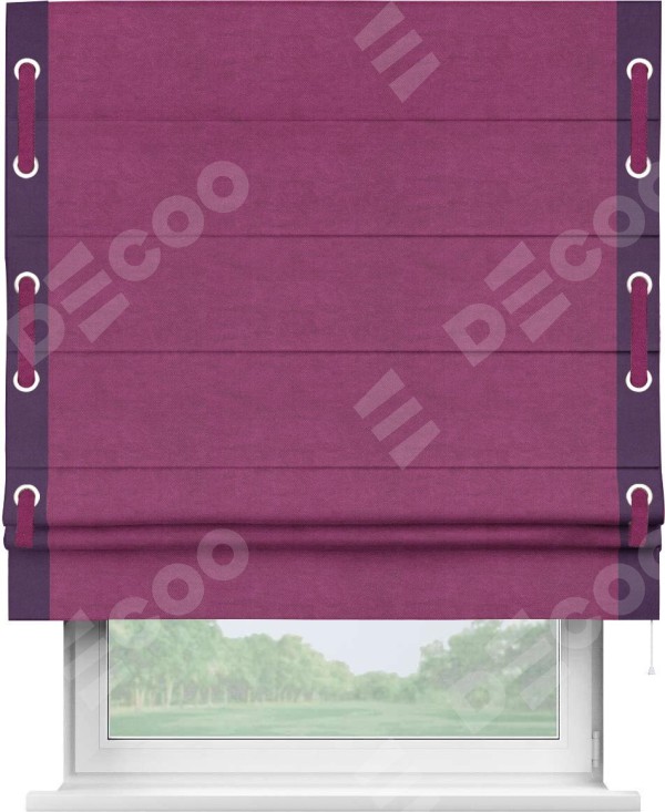 Римская штора «Кортин» с кантом Стрим Дуо (люверсы с пояском), для проема, ткань вельвет фиолетовый