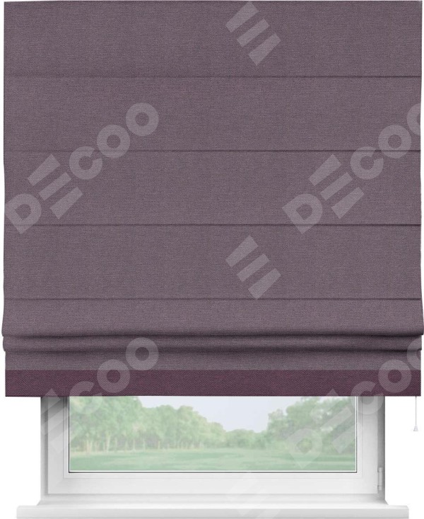Римская штора «Кортин» с кантом Джестер, для проема, ткань лён димаут, светло-фиолетовый