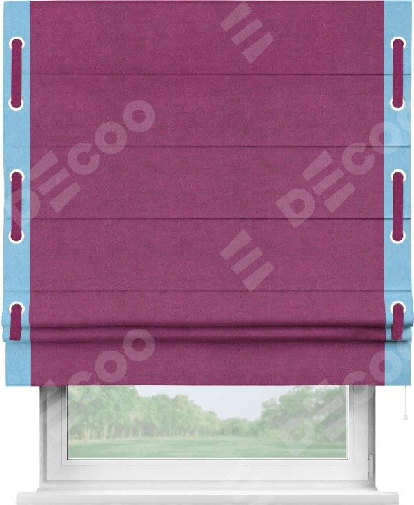 Римская штора «Кортин» с кантом Стрим Дуо (люверсы с пояском), для проема, ткань вельвет фиолетовый