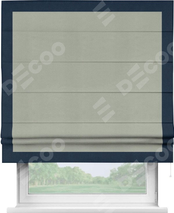 Римская штора «Кортин» с кантом Чесс, для проема, ткань вельвет cветло-серый