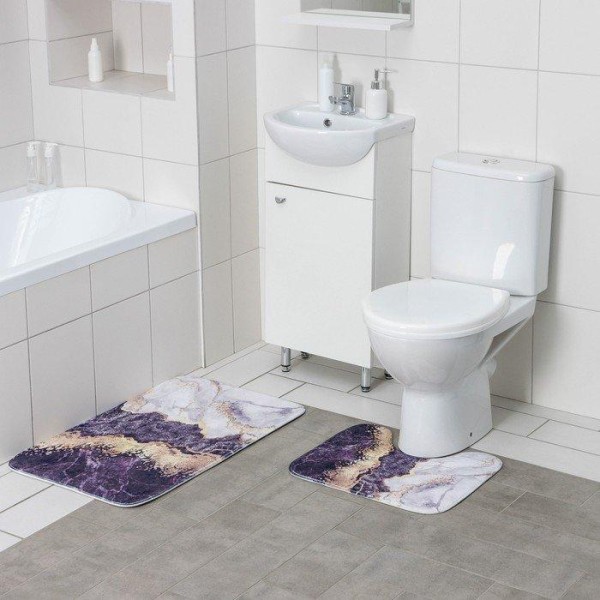 Набор ковриков для ванны и туалета Доляна «Мрамор», 2 шт: 79×50, 50×39 см