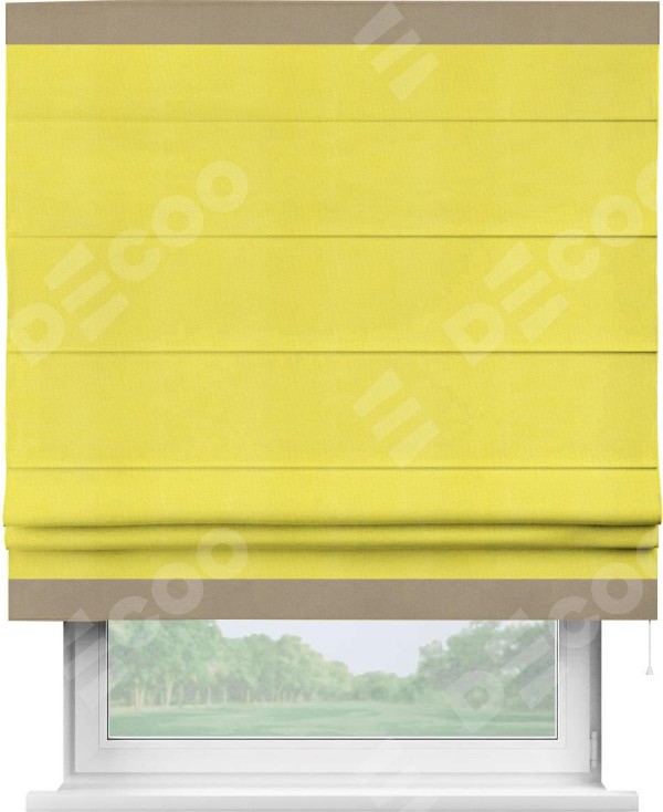 Римская штора «Кортин» с кантом Горизонт, для проема, ткань вельвет cветло-желтый