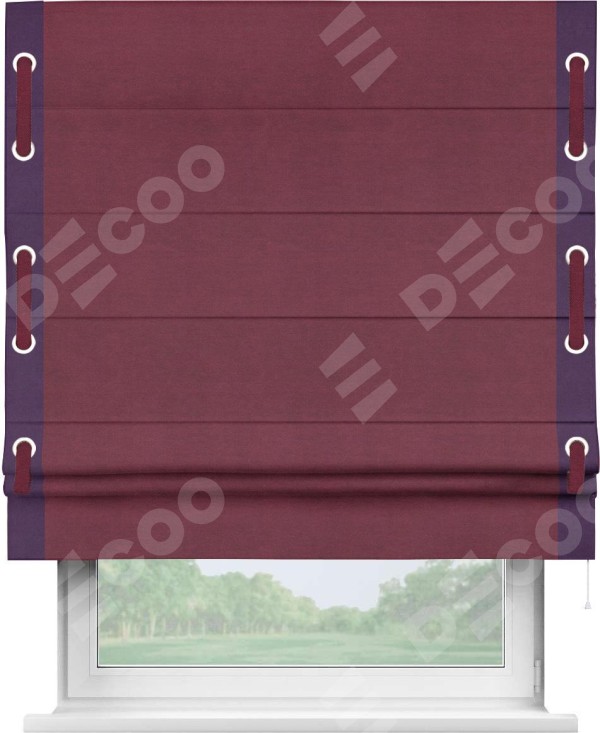 Римская штора «Кортин» с кантом Стрим Дуо (люверсы с пояском), для проема, ткань вельвет бордовый