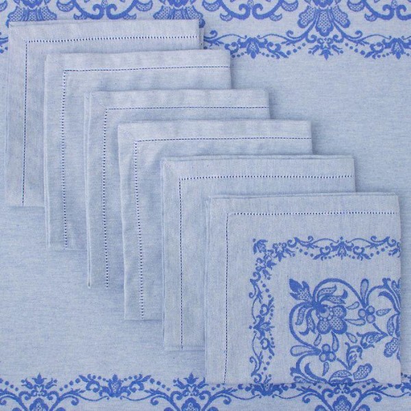 Столовый набор "Этель" (скатерть 150х250 см, салфетки 45х45 см - 8 шт.) цвет синий, хл. с ВМГО