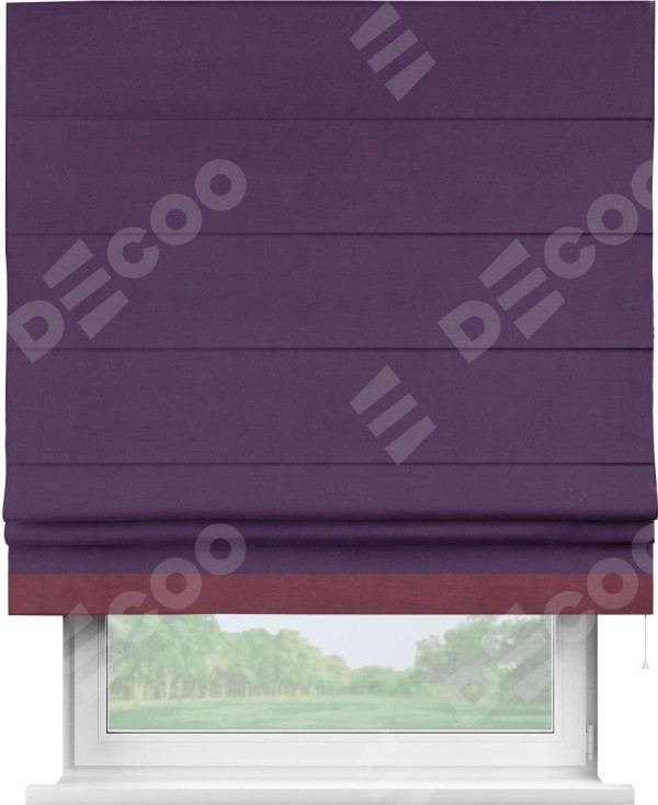Римская штора «Кортин» с кантом Джестер, для проема, ткань вельвет темно-фиолетовый