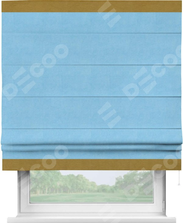 Римская штора «Кортин» с кантом Горизонт, для проема, ткань вельвет голубой