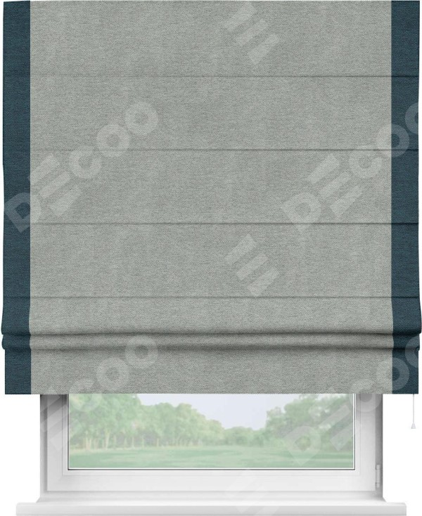 Римская штора «Кортин» с кантом Стрим Дуо, для проема, ткань твид блэкаут, светло-серый