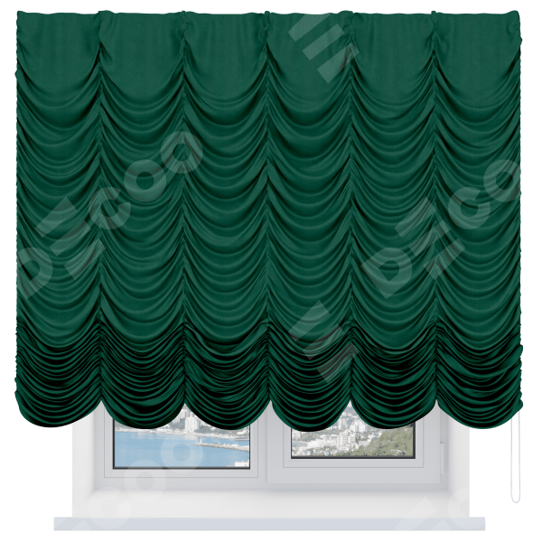 Французская штора «Кортин», вельвет зелёный