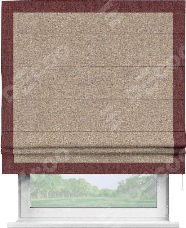 Римская штора «Кортин» с кантом Чесс, для проема, ткань лён кашемир коричневый