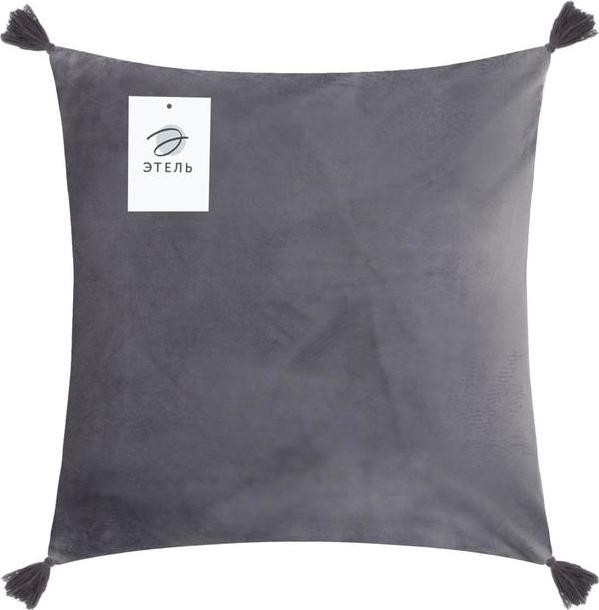 Наволочка на подушку с кисточками Этель цвет серый, 45х45 см, 100% п/э, велюр