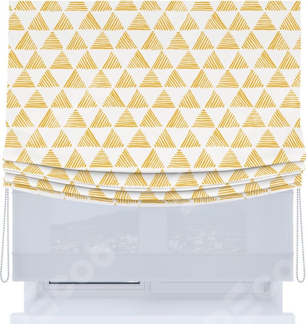 Римская штора «Кортин», день-ночь с мягкими складками, «Желтые треугольники»
