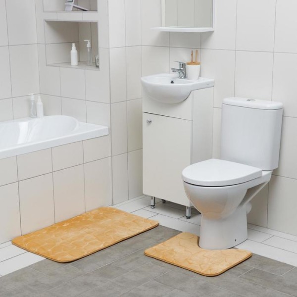 Набор ковриков для ванны и туалета Доляна «Камни», объёмные, 2 шт: 40×50, 50×80 см, цвет бежевый