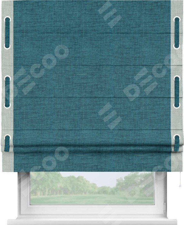 Римская штора «Кортин» с кантом Стрим Дуо (люверсы с пояском), для проема, ткань рогожка димаут, синий