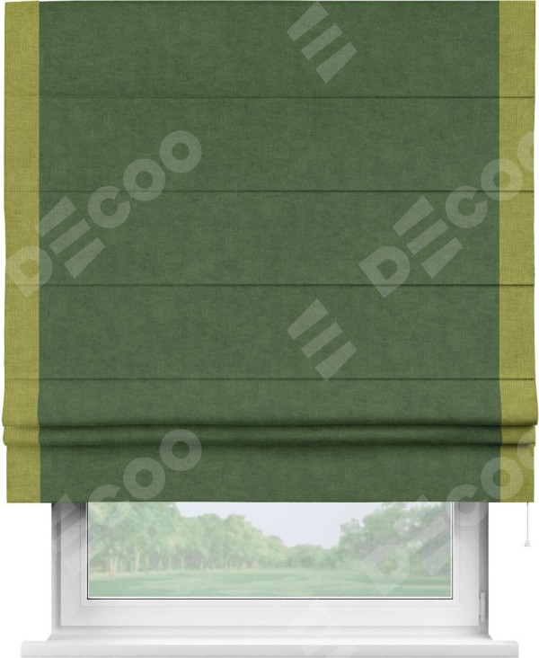 Римская штора «Кортин» для проема, канвас зелёный, с кантом Стрим Дуо