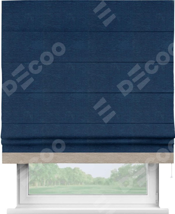 Римская штора «Кортин» с кантом Джестер, для проема, ткань софт однотонный синий