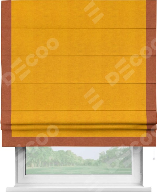 Римская штора «Кортин» с кантом Виктория, для проема, ткань вельвет желтый