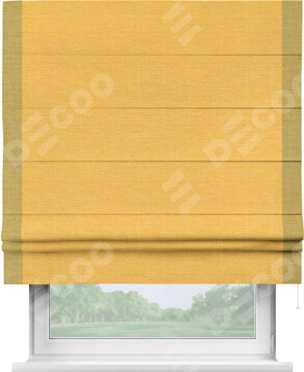 Римская штора «Кортин» с кантом Стрим Дуо, для проема, ткань лён желтый