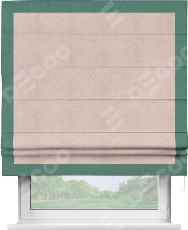 Римская штора «Кортин» с кантом Чесс, для проема, ткань блэкаут с блеском сиреневый