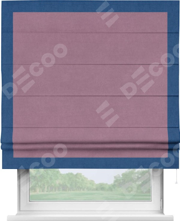Римская штора «Кортин» с кантом Чесс, для проема, ткань вельвет лиловый