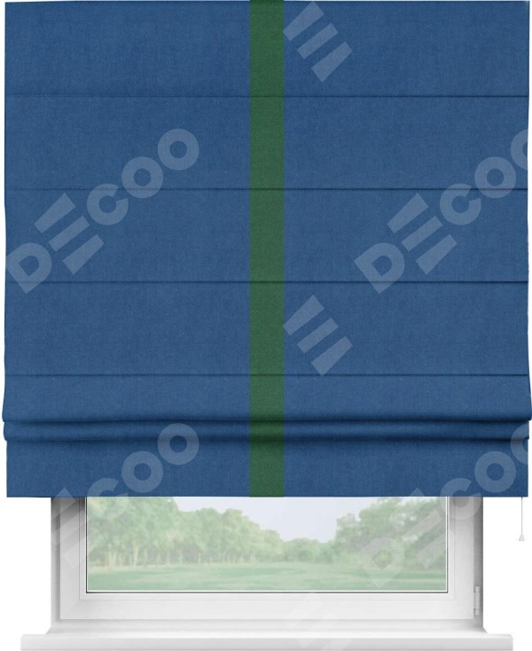 Римская штора «Кортин» с кантом Хайвэй, для проема, ткань вельвет синий