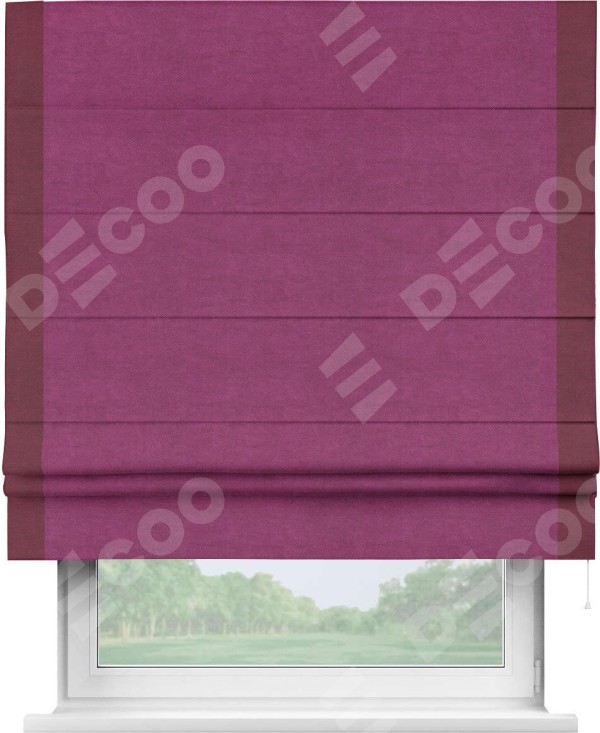Римская штора «Кортин» с кантом Стрим Дуо, для проема, ткань вельвет фиолетовый