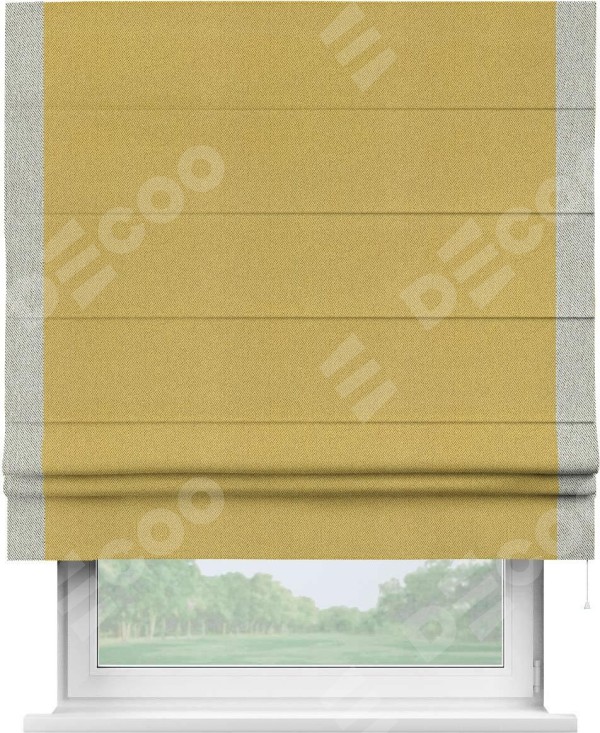 Римская штора «Кортин» с кантом Стрим Дуо, для проема, ткань твид блэкаут, пыльная горчица