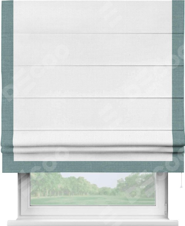 Римская штора «Кортин» с кантом Виктория, для проема, ткань лён белый